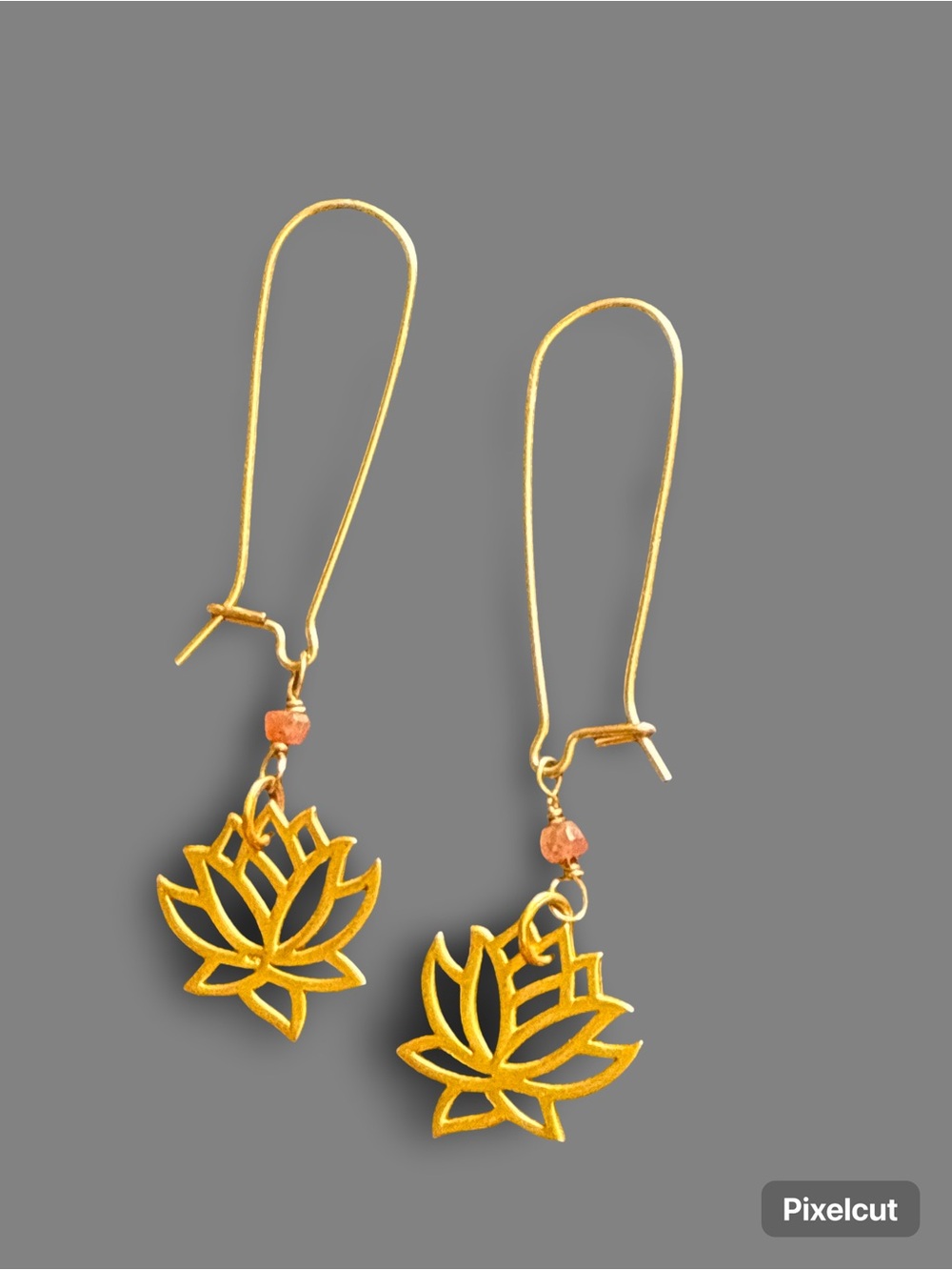 Gold Lotus Drop Earrings with ruby bead